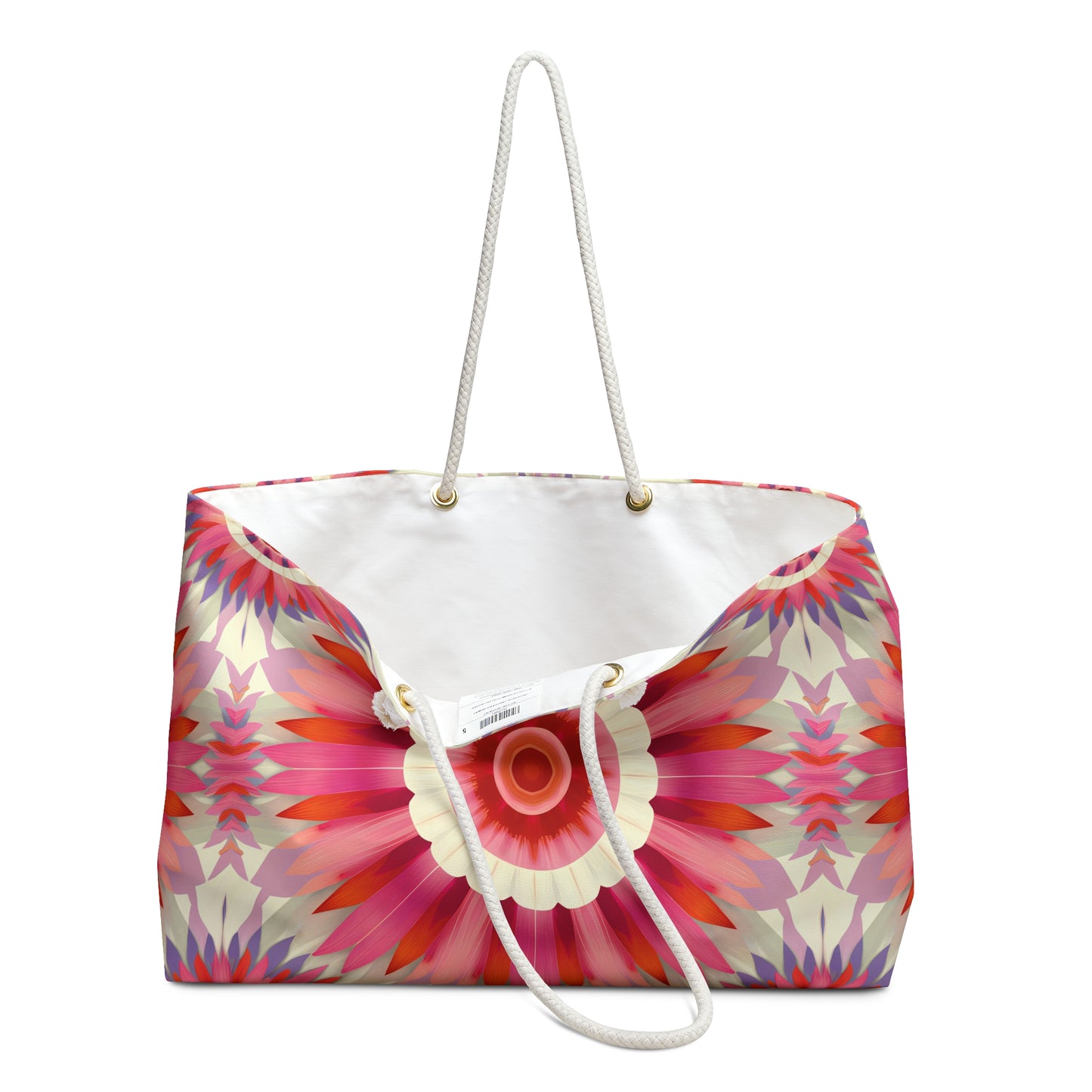 Pink, Orange, Off-White Boho Flower, Oversized Weekender Bag, Beautiful Travel Accessory, Stylish Travel Gear - LOLA VEGAS ART