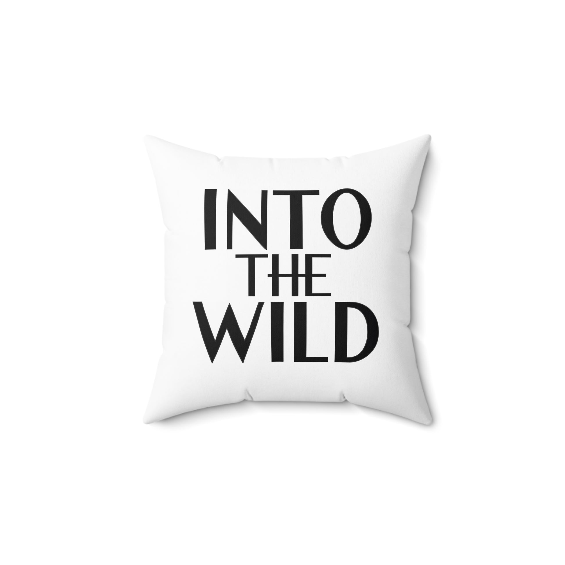 Typography Square Pillow, Unique Home Decor, INTO THE WILD Design, Decorative Cushion, Living Room Accent, Gift for Nature Lover, Spun - LOLA VEGAS ART