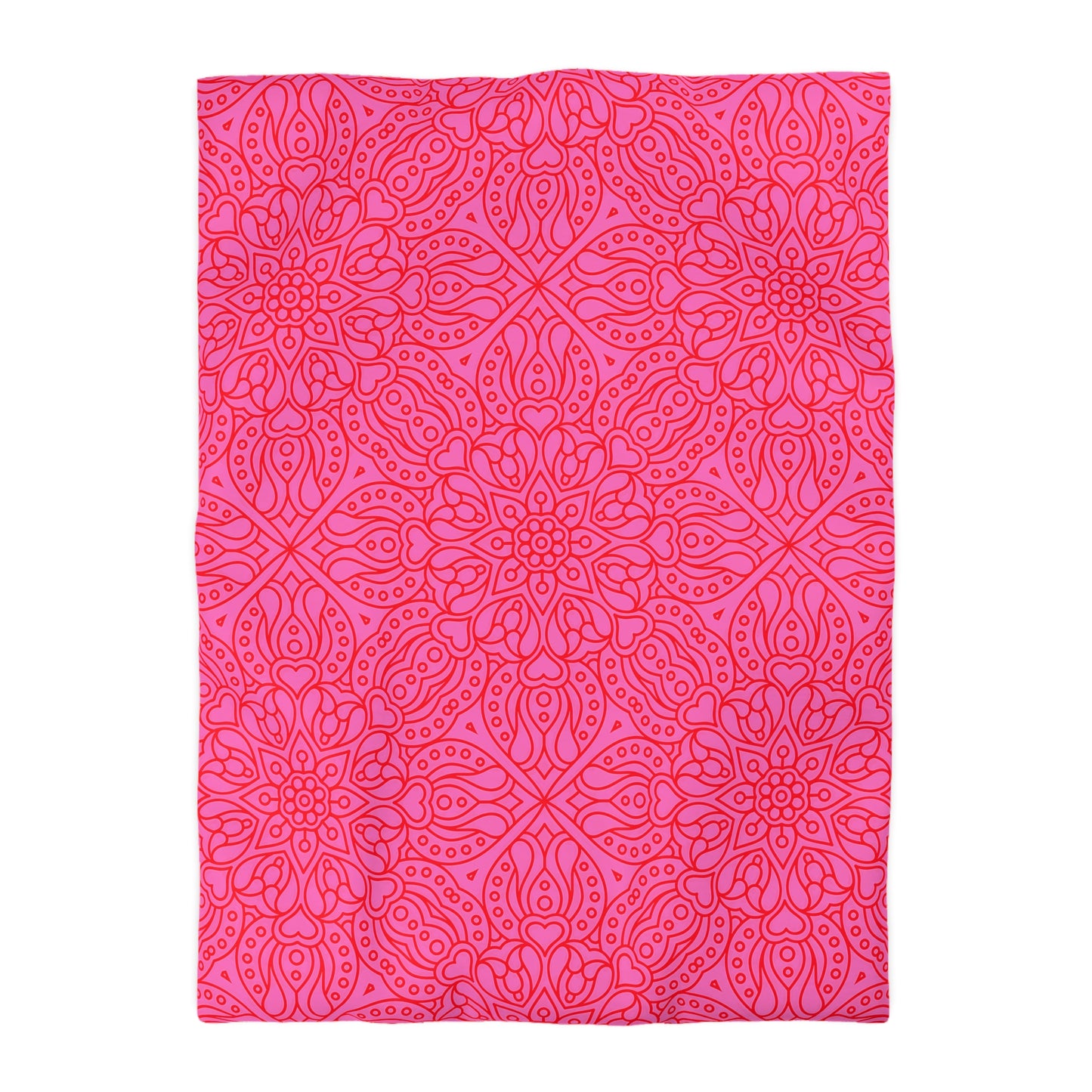 Bright Pink Floral Microfiber Duvet Cover, Cozy Bedding, Home Decor, Boho Chic Bedroom, Pink Mandala Design Bedroom Decor - LOLA VEGAS ART