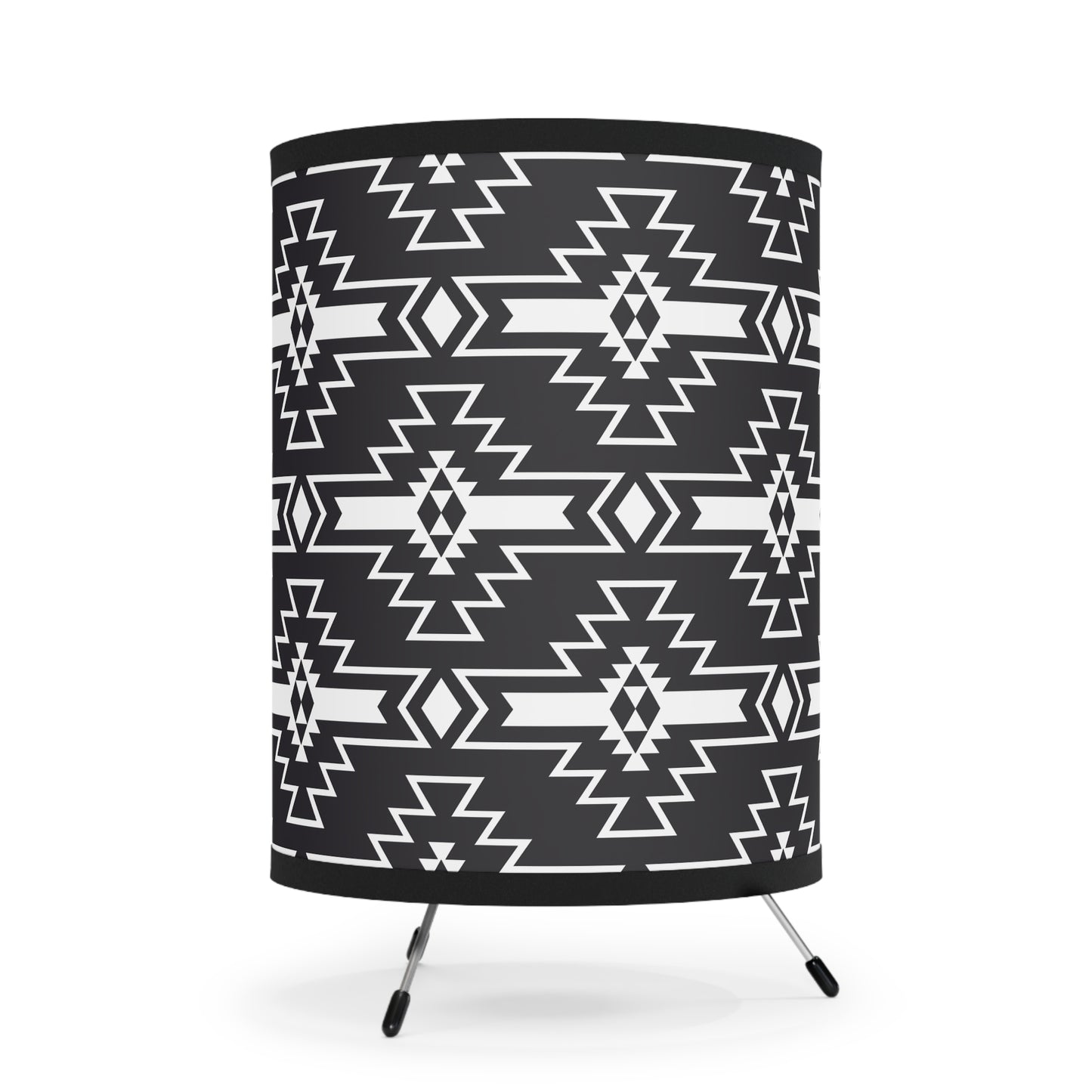 Modern Tribal Tripod Lamp, Bohemian Home Decor, Unique Lighting, Black and White Shade, Stylish Gift for New Home, Southwestern Design - LOLA VEGAS ART