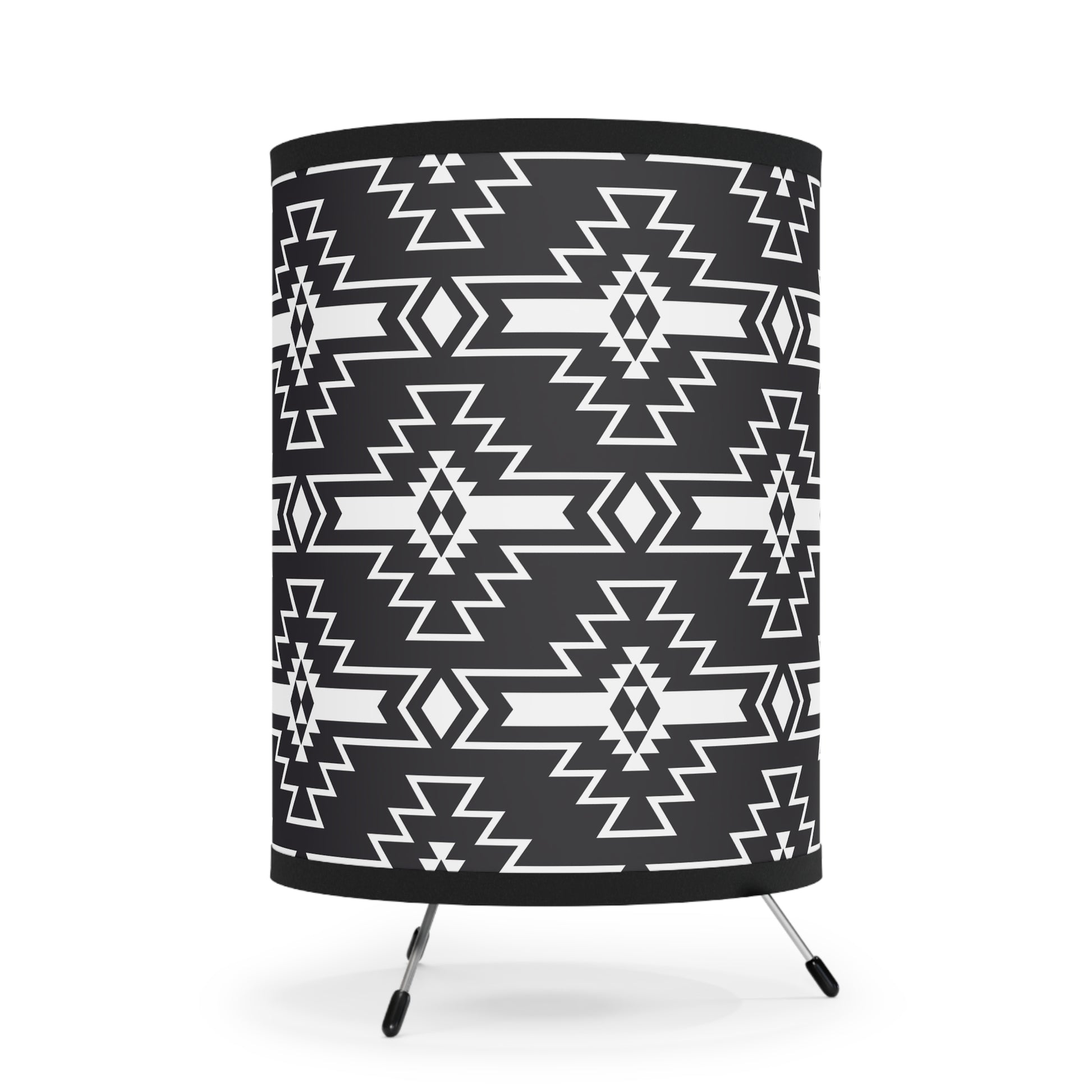 Modern Tribal Tripod Lamp, Bohemian Home Decor, Unique Lighting, Black and White Shade, Stylish Gift for New Home, Southwestern Design - LOLA VEGAS ART