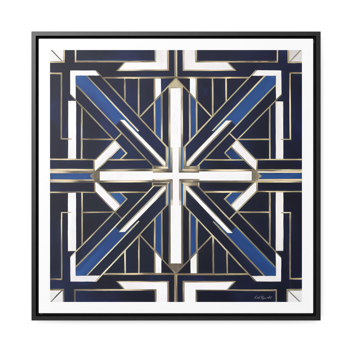 Art Deco Square Frame Canvas Wall Art, Blue and White Gallery Canvas Wraps, Home Decor, Geometric Design, Modern Wall Hanging, Office Decor - LOLA VEGAS ART