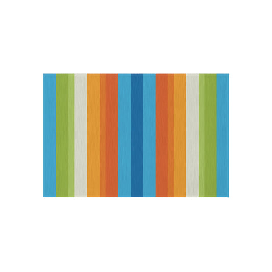 Colorful Vertical Stripe Outdoor/Indoor Rug | Blue Orange Green Patio Mat