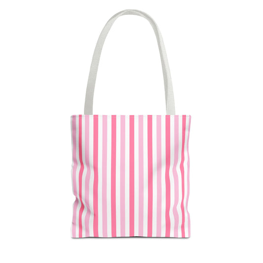 Chic Pink Striped Tote Bag, Stylish Beach Bag, Reusable Shopping Tote, Gift for Her, Eco-Friendly Fashion Accessory, Teen Girl Bag - LOLA VEGAS ART