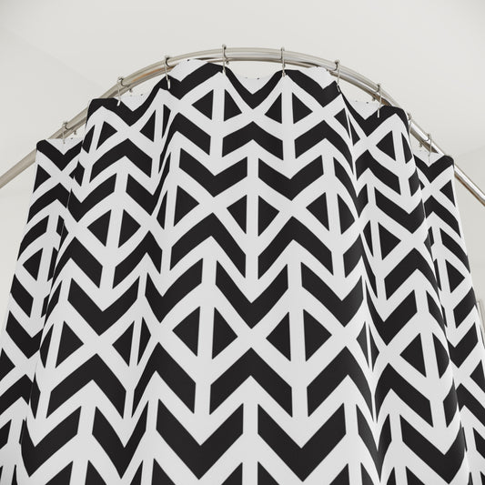 Black White Chevron Geometric Shower Curtain | Modern Bathroom Decor