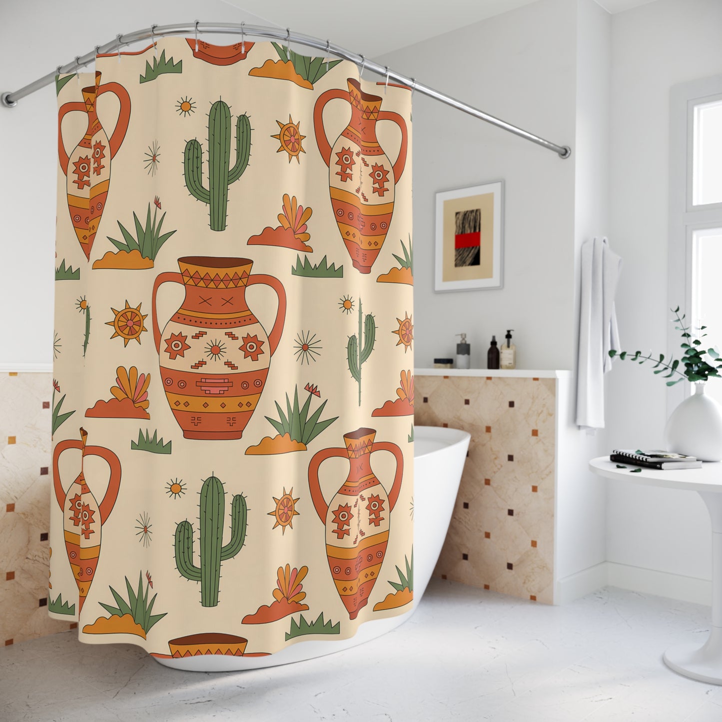 Boho Chic Shower Curtains, Southwestern Decor, Bathroom Accessories, Gift for Housewarming, Ethnic Style Home Decor - LOLA VEGAS ART