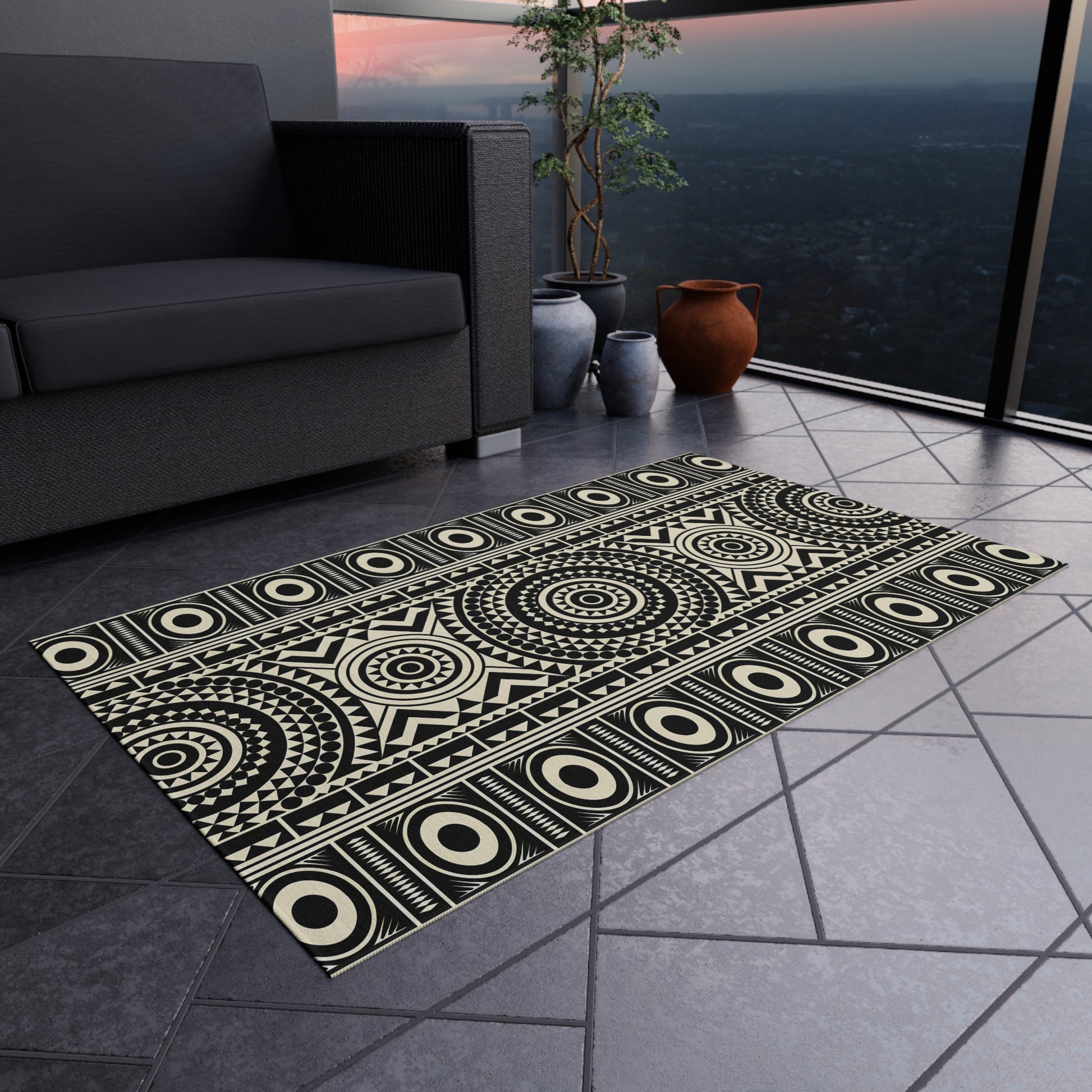 Stylish Outdoor Rug with Geometric Design, Patio Decor, Boho Outdoor Mat, Garden Area Rug, Unique Home Accent, Summer BBQ Decor - LOLA VEGAS ART