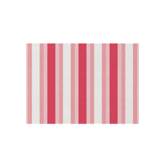 Pink White Striped Outdoor/Indoor Rug | Patio Mat, Red and Blush Stripes