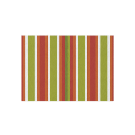 Green Orange White Stripe Outdoor Rug | Patio Door Mat, Weatherproof Porch Runner
