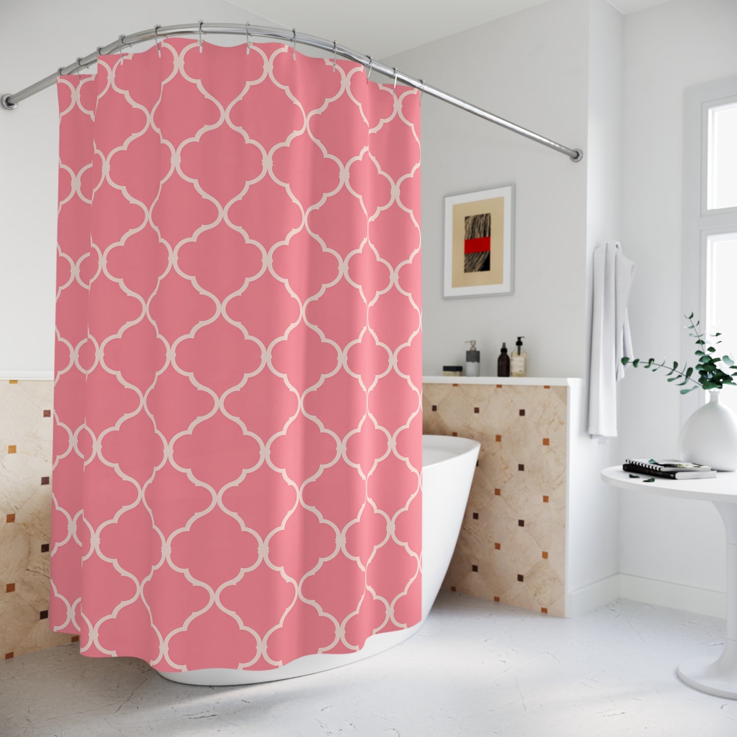 Chic Pink Patterned Shower Curtain - Bathroom Decor, Feminine Touch, Gift for Her, Home Improvement, Trendy Bathroom Accessories - LOLA VEGAS ART