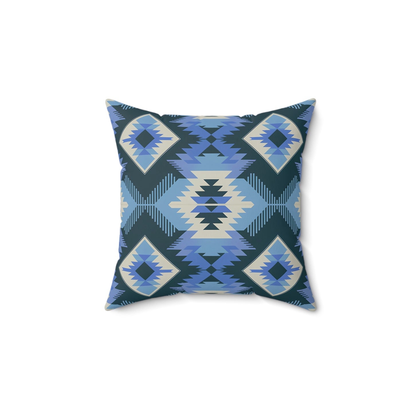 Bohemian Blue Geometric Pillow, Cozy Home Decor, Throw Cushion, Aztec Style, Gift for Her, Living Room Accent - LOLA VEGAS ART