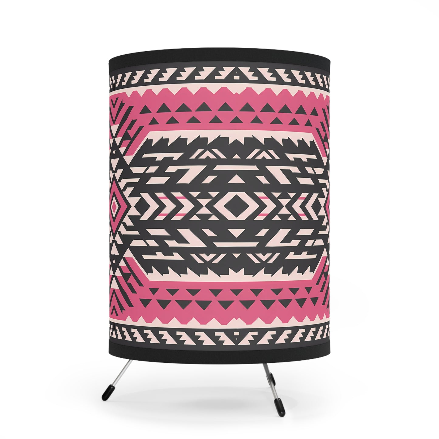 Table Lamp, Pink Black White Tribal Boho Design, Eclectic Home Decor, US CA Plug, Ethnic Lampshade, bedroom, living room decor - LOLA VEGAS ART