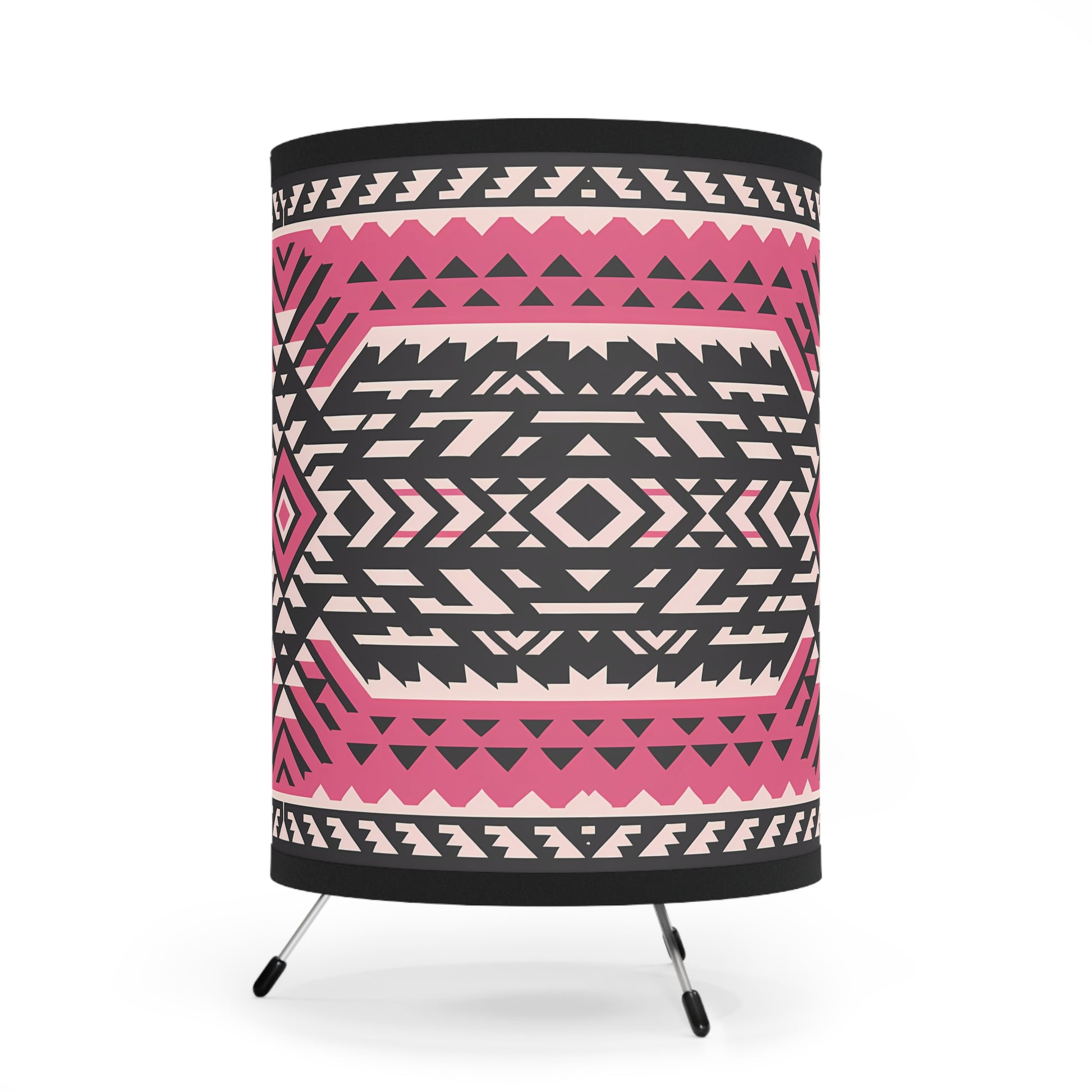 Table Lamp, Pink Black White Tribal Boho Design, Eclectic Home Decor, US CA Plug, Ethnic Lampshade, bedroom, living room decor - LOLA VEGAS ART