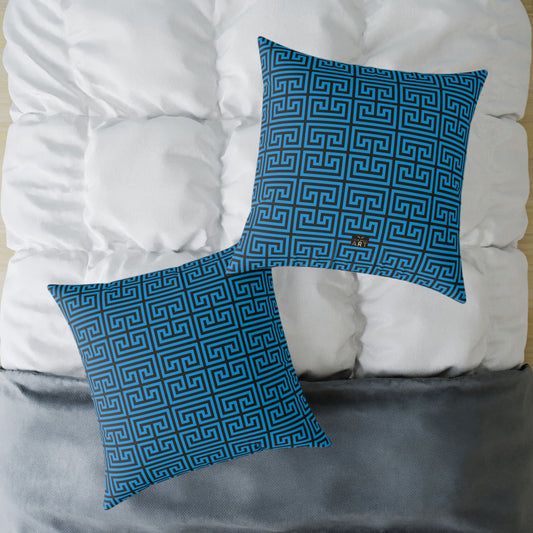 Nautical Greek Key Pattern Square Pillow | Blue Geometric Throw Pillow