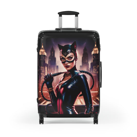 Catwoman Suitcase, Luggage, Travel Bags - Retro Vintage Style Wanderlust Adventure Organizer, Weekend Getaway Bag, Honeymoon Travel - LOLA VEGAS ART