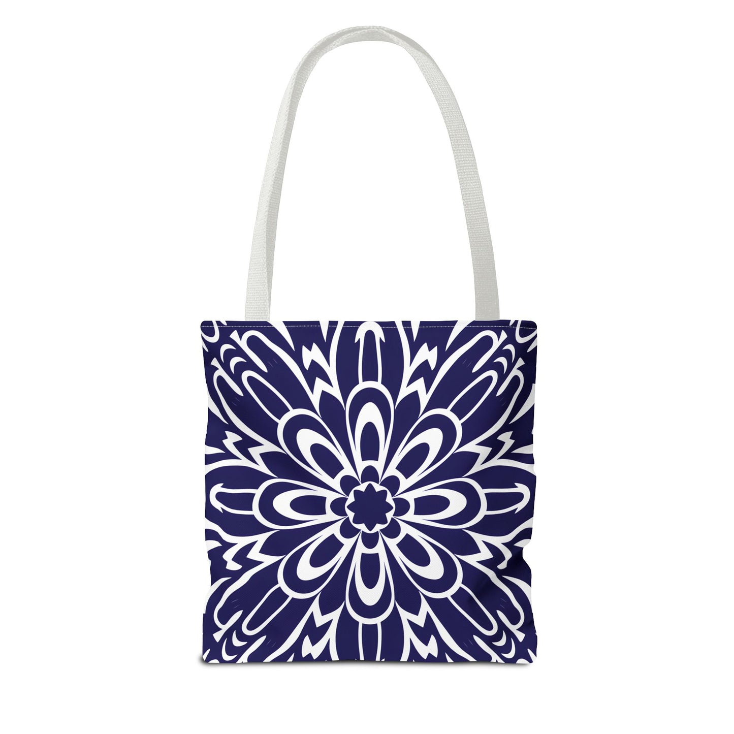 Vibrant Navy Blue and White Floral Tote Bag, Boho Chic Shopper Bag, Eco-Friendly Grocery Tote, Stylish Beach Bag, Gift for Mom or Bride - LOLA VEGAS ART
