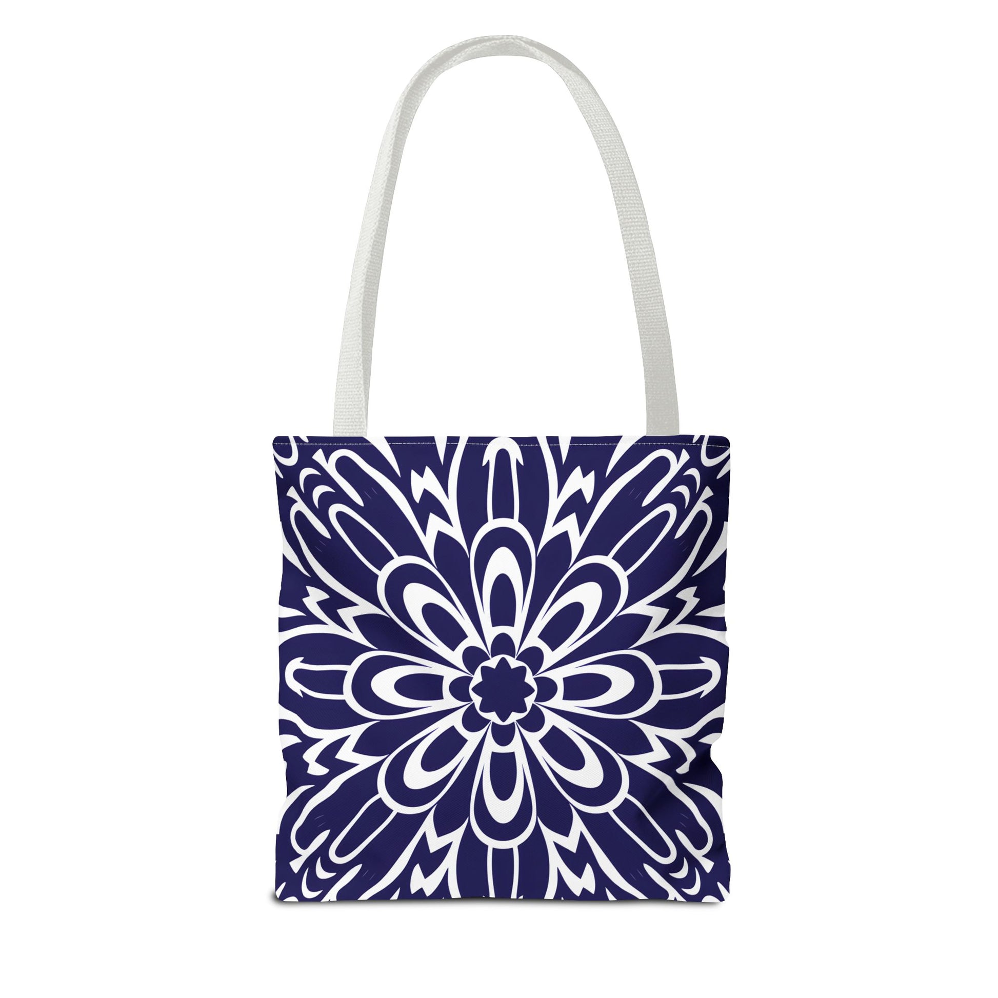 Vibrant Navy Blue and White Floral Tote Bag, Boho Chic Shopper Bag, Eco-Friendly Grocery Tote, Stylish Beach Bag, Gift for Mom or Bride - LOLA VEGAS ART