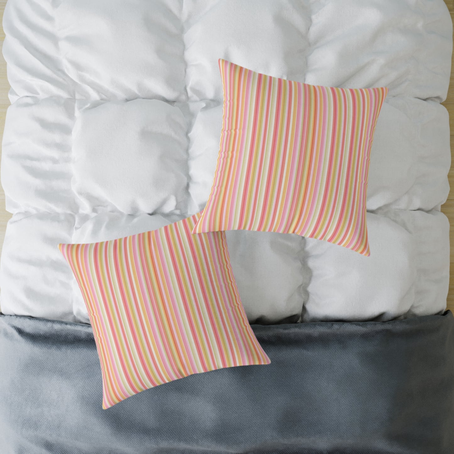 Pastel Stripe Square Pillow | Pink Yellow Green Striped Decorative Pillow