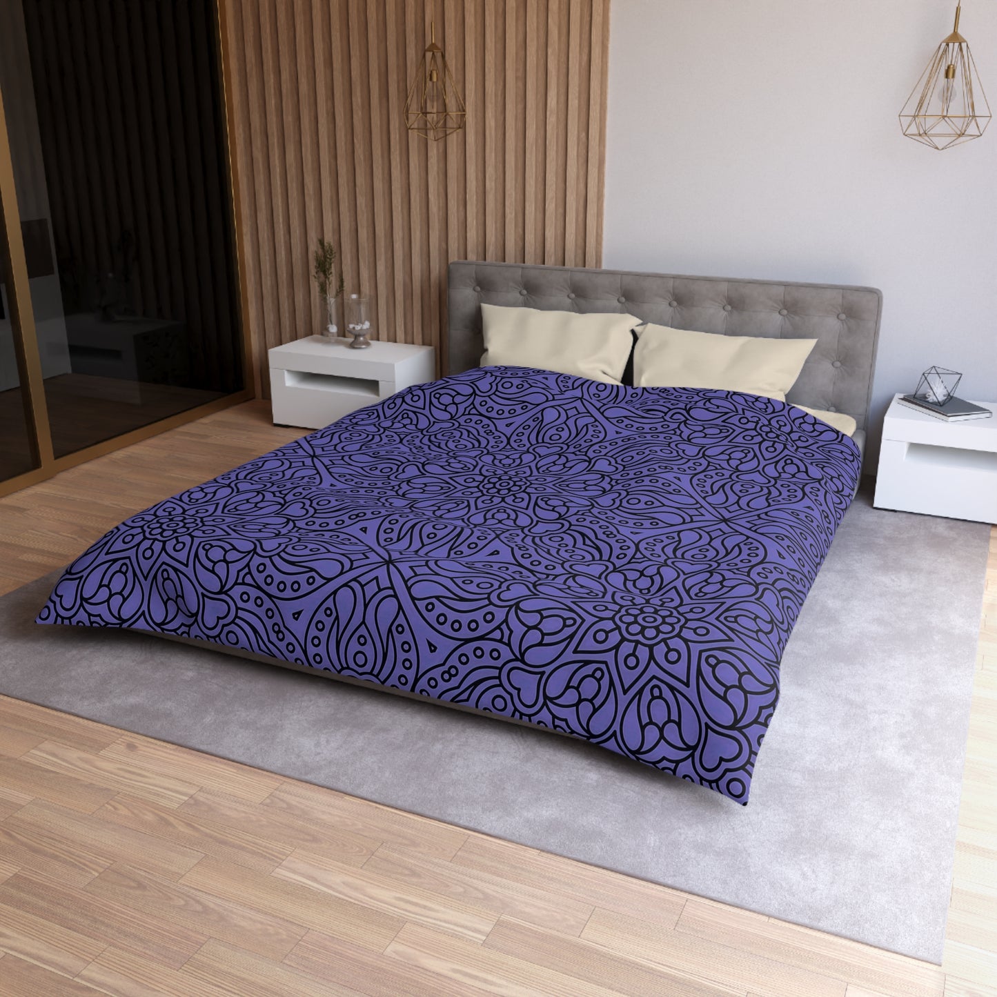 Bohemian Microfiber Duvet Cover - Cozy Bedding, Purple Floral Design, Bedroom Decor, Home Accents, Gift for Her, Festival Style - LOLA VEGAS ART