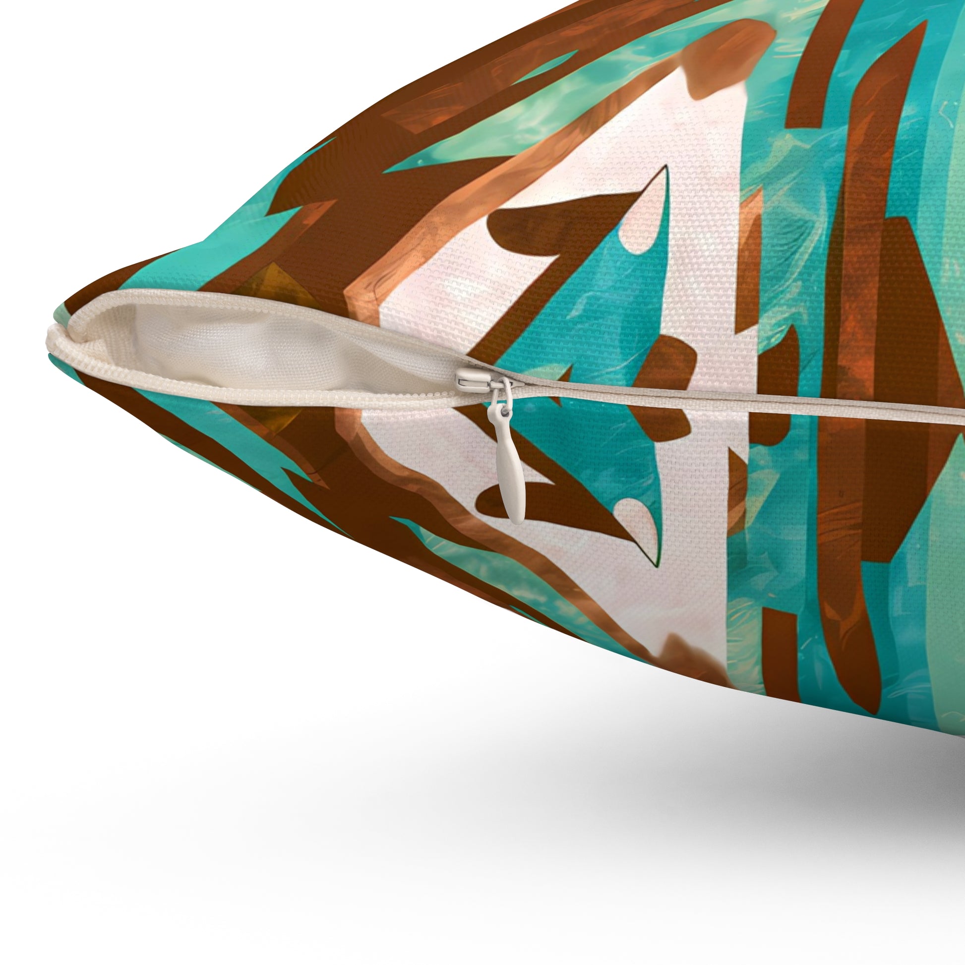 Boho Southwest Turquoise Brown Square Pillow, Eclectic Home Decor, Throw Cushion, Bohemian Accent Pillow, Tribal Decorative - LOLA VEGAS ART