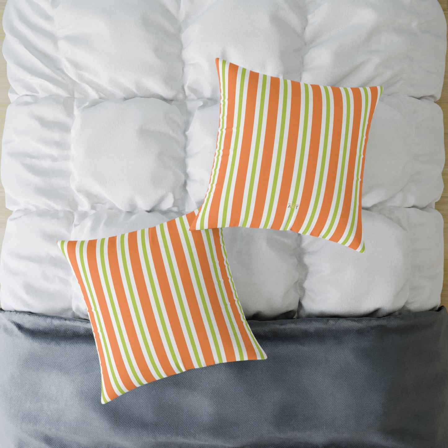Orange Green Stripe Square Pillow | Striped Throw Pillow