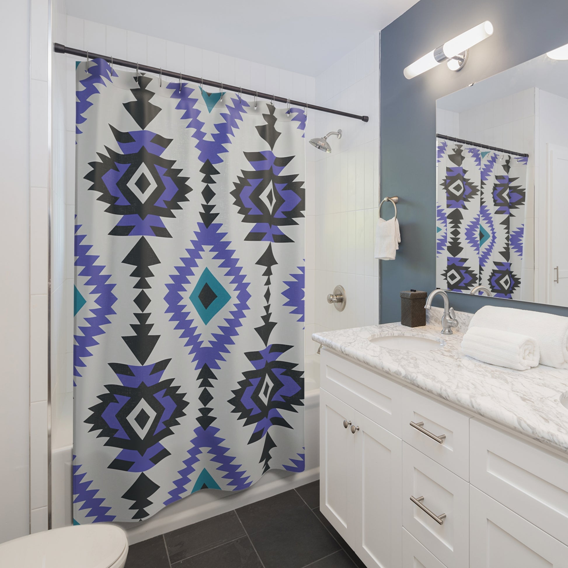 Vibrant Geometric Shower Curtain, Modern Bathroom Decor, Stylish Home Accessory, Gift for Housewarming, Boho Chic Design, Unique Art - LOLA VEGAS ART