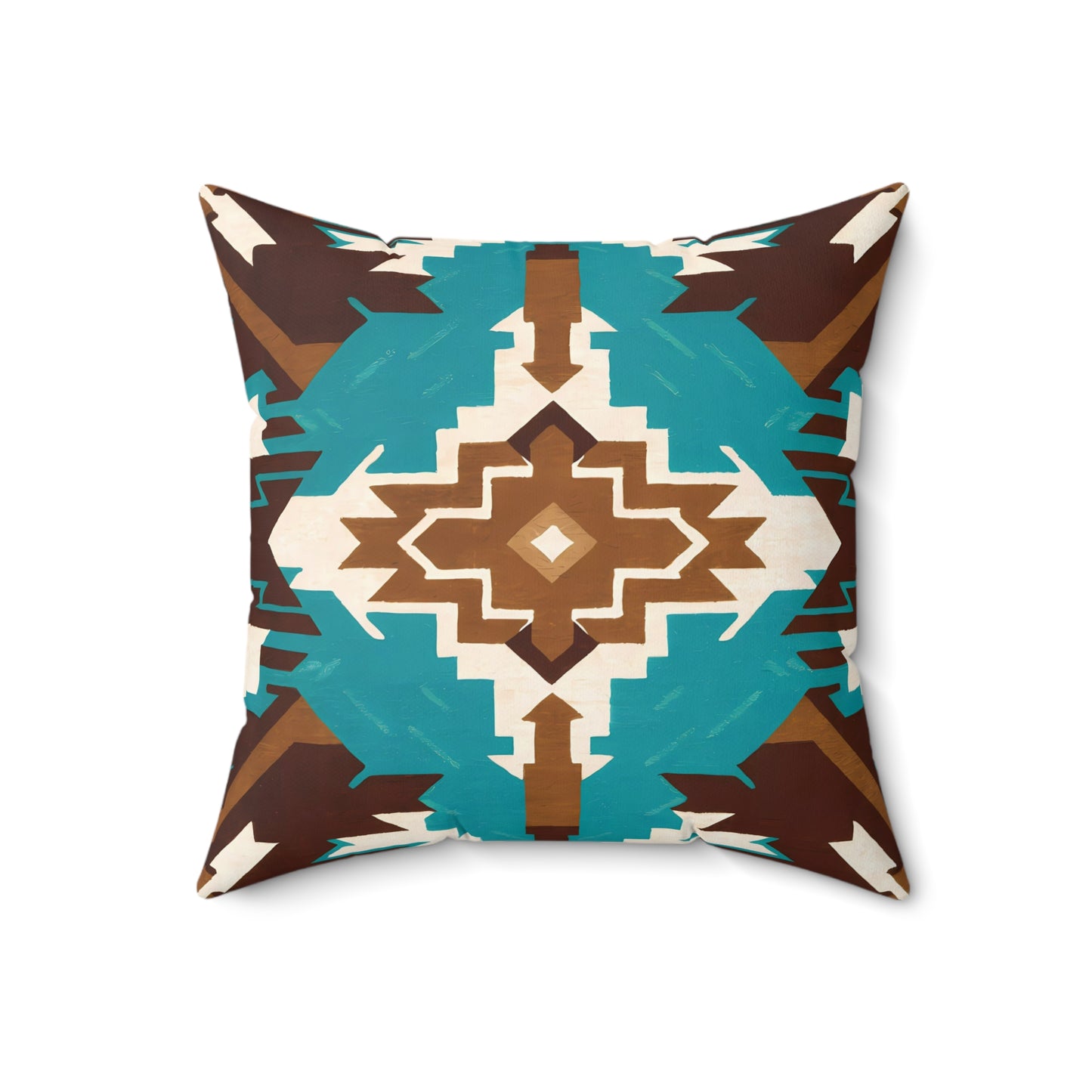 Square Pillow Ethnic Southwest Boho Home Decor Brown Turquoise - LOLA VEGAS ART