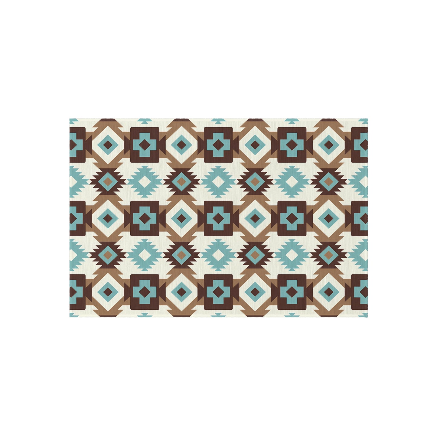 Turquoise, brown, white Stylish Outdoor/Indoor Rug for Patios, Bohemian Decor, Modern Outdoor Living, Picnic Essentials, Garden Party Decor - LOLA VEGAS ART