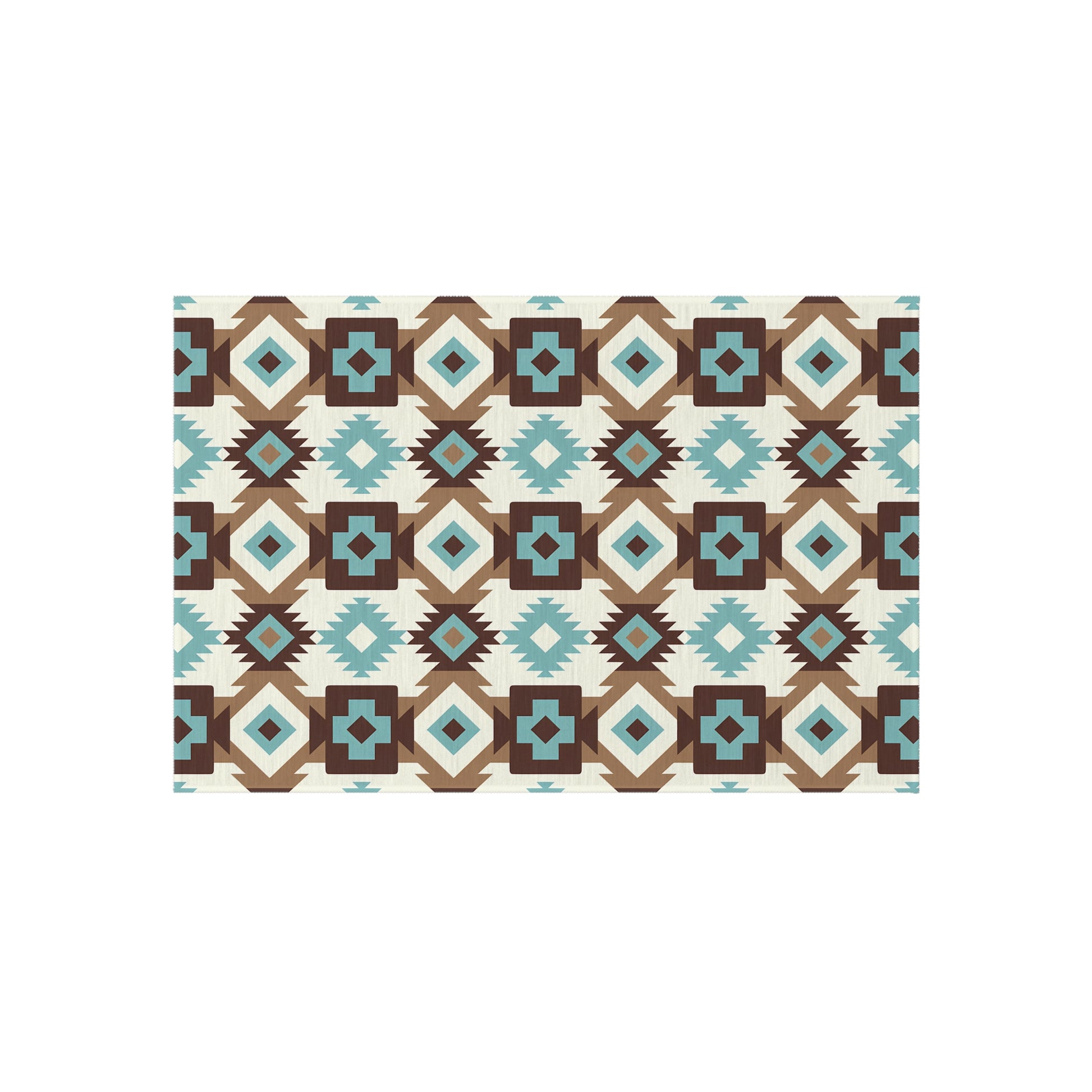 Turquoise, brown, white Stylish Outdoor/Indoor Rug for Patios, Bohemian Decor, Modern Outdoor Living, Picnic Essentials, Garden Party Decor - LOLA VEGAS ART