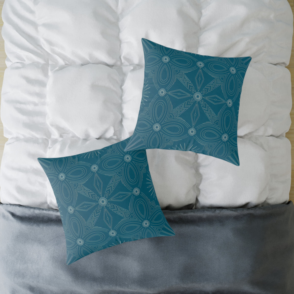 Cerulean Geometric Mandala Square Pillow | Boho Decorative Throw
