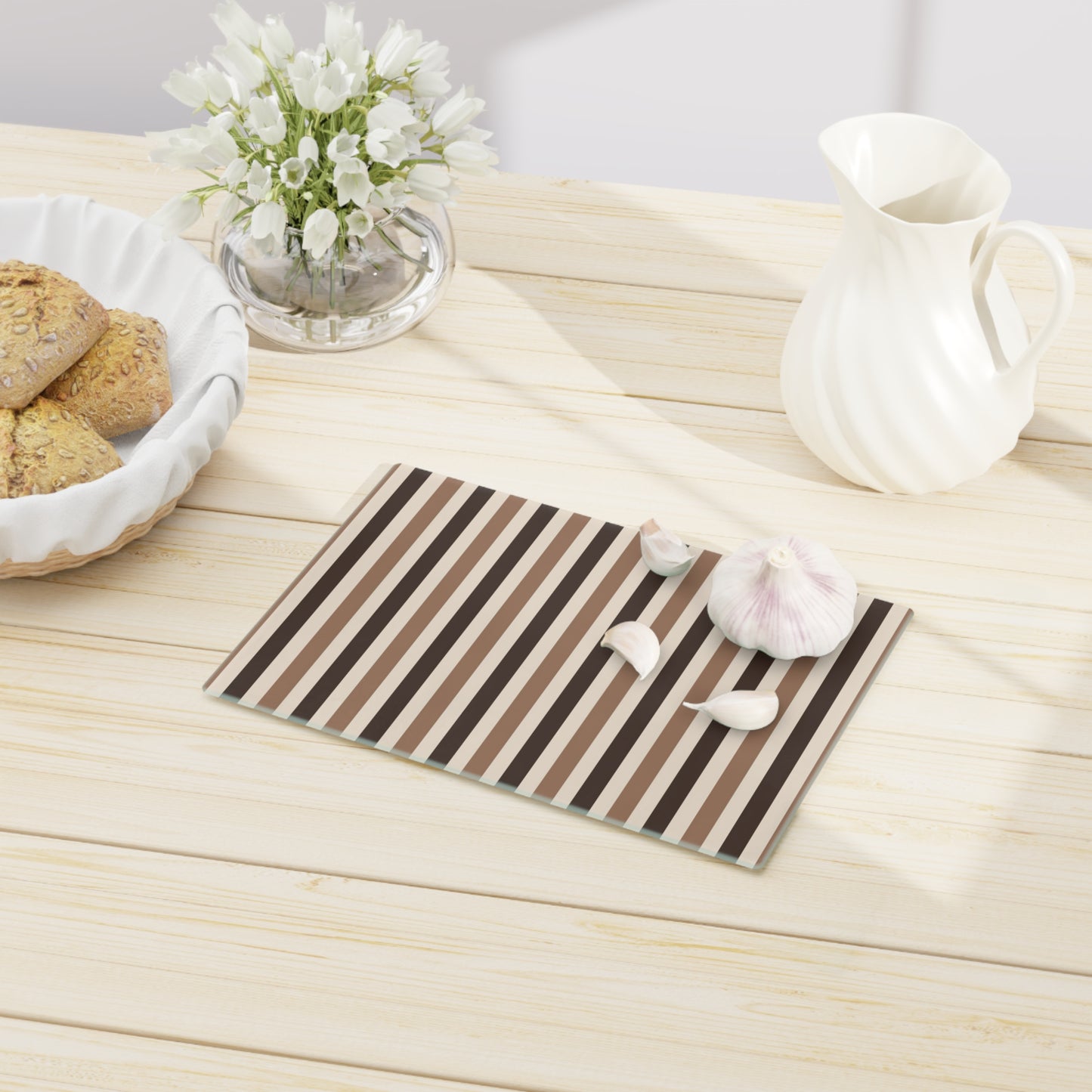 Elegant Brown Glass Striped Cutting Board | Kitchen Decor, Wedding Gift, Housewarming Present, Unique Gift, - LOLA VEGAS ART