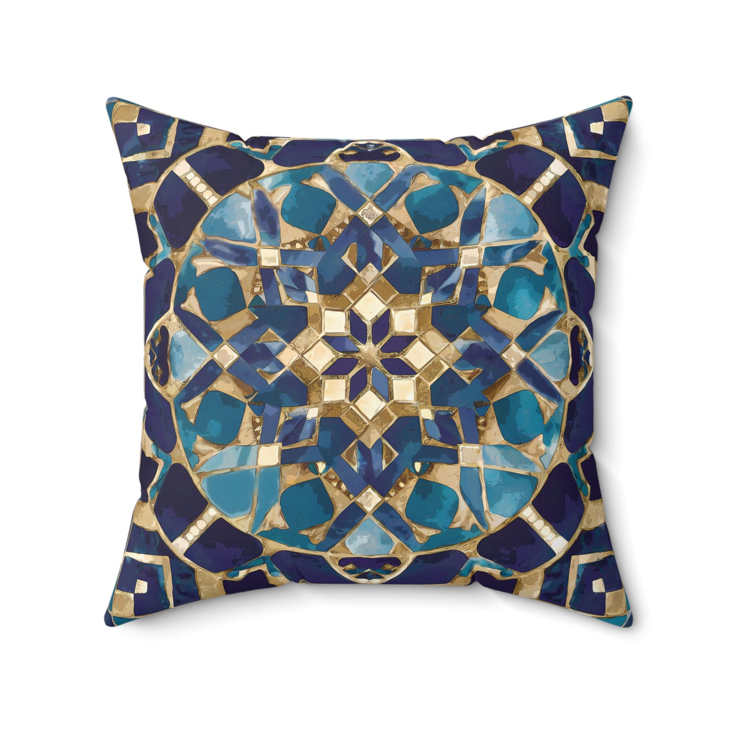 Moroccan Mosaic Square Pillow, Ethnic Boho Throw Cushion, Blue Tan Decorative Pillow, Eclectic Home Accent, Decorative Sofa Pillow - LOLA VEGAS ART