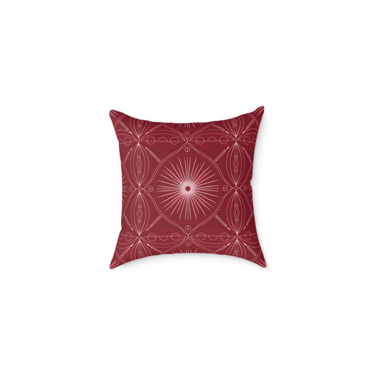 Red Geometric Medallion Square Pillow | Boho Pattern Home Decor