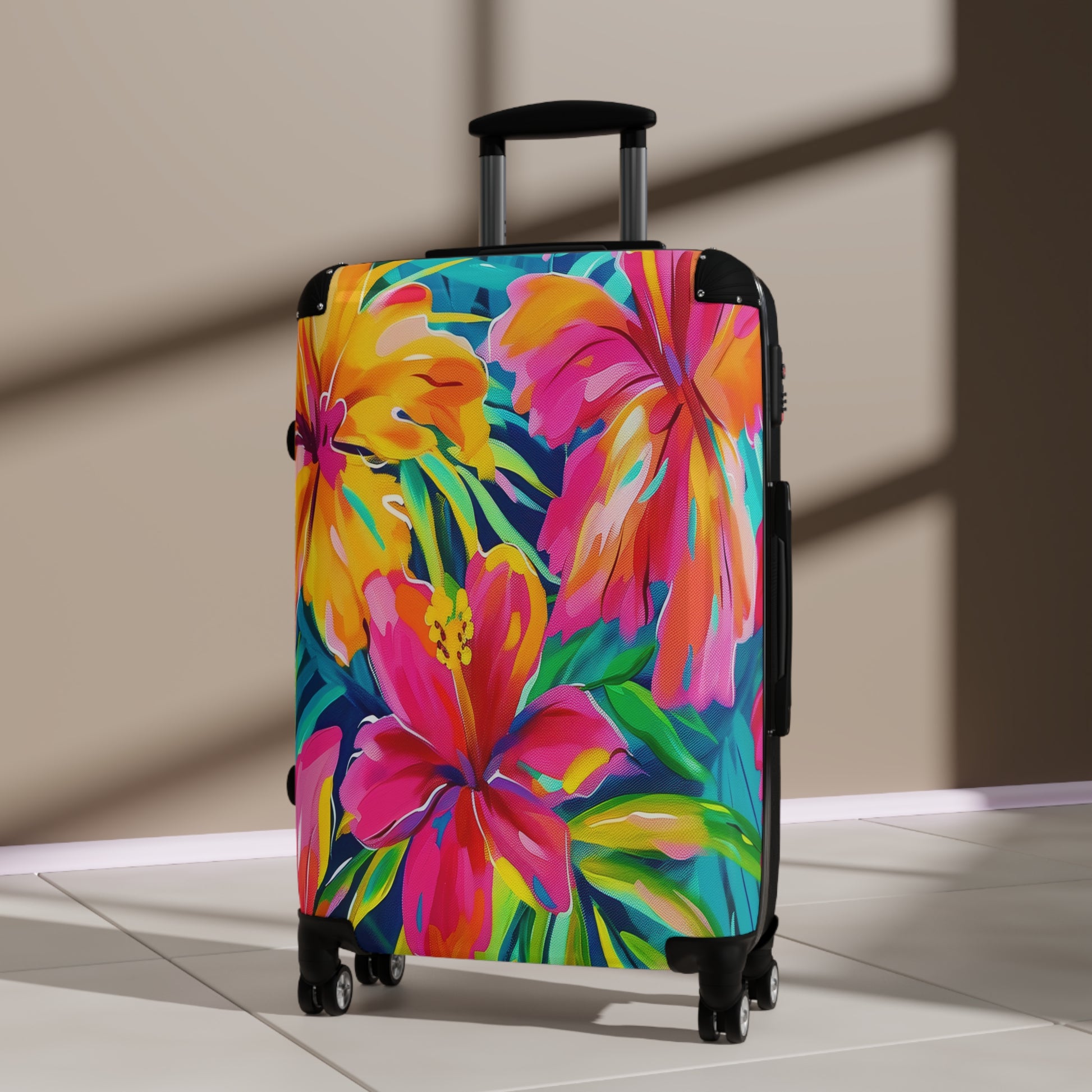 Tropical Floral Suitcase - Vibrant Carry-On Luggage, Travel Bag, Summer Vacation Gear, Stylish Baggage, Perfect Gift for Travelers - LOLA VEGAS ART