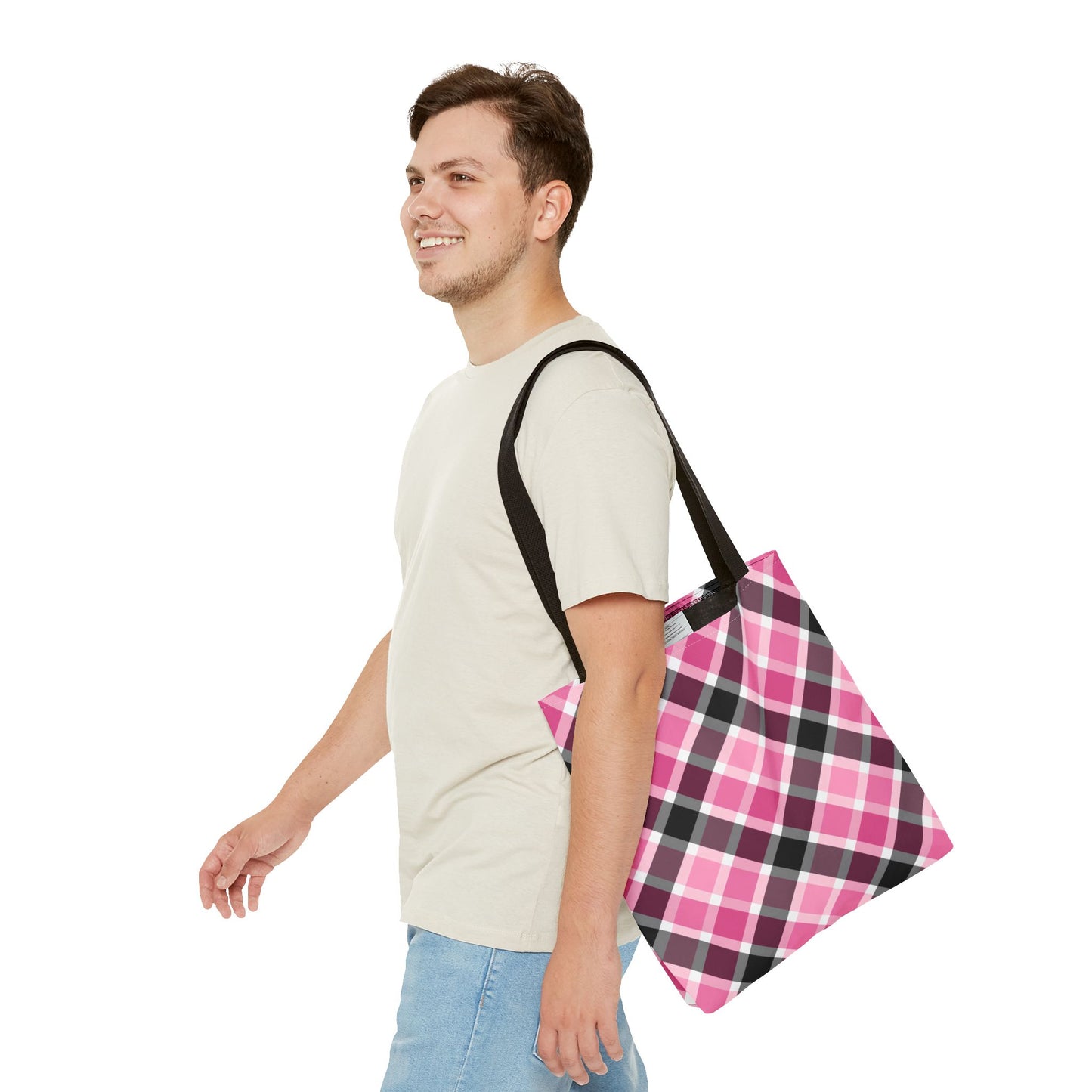 Chic Pink Plaid Tote Bag, Fashionable Shopping Bag, Stylish Everyday Tote, Eco-Friendly Bag, Trendy Accessory for All Occasions