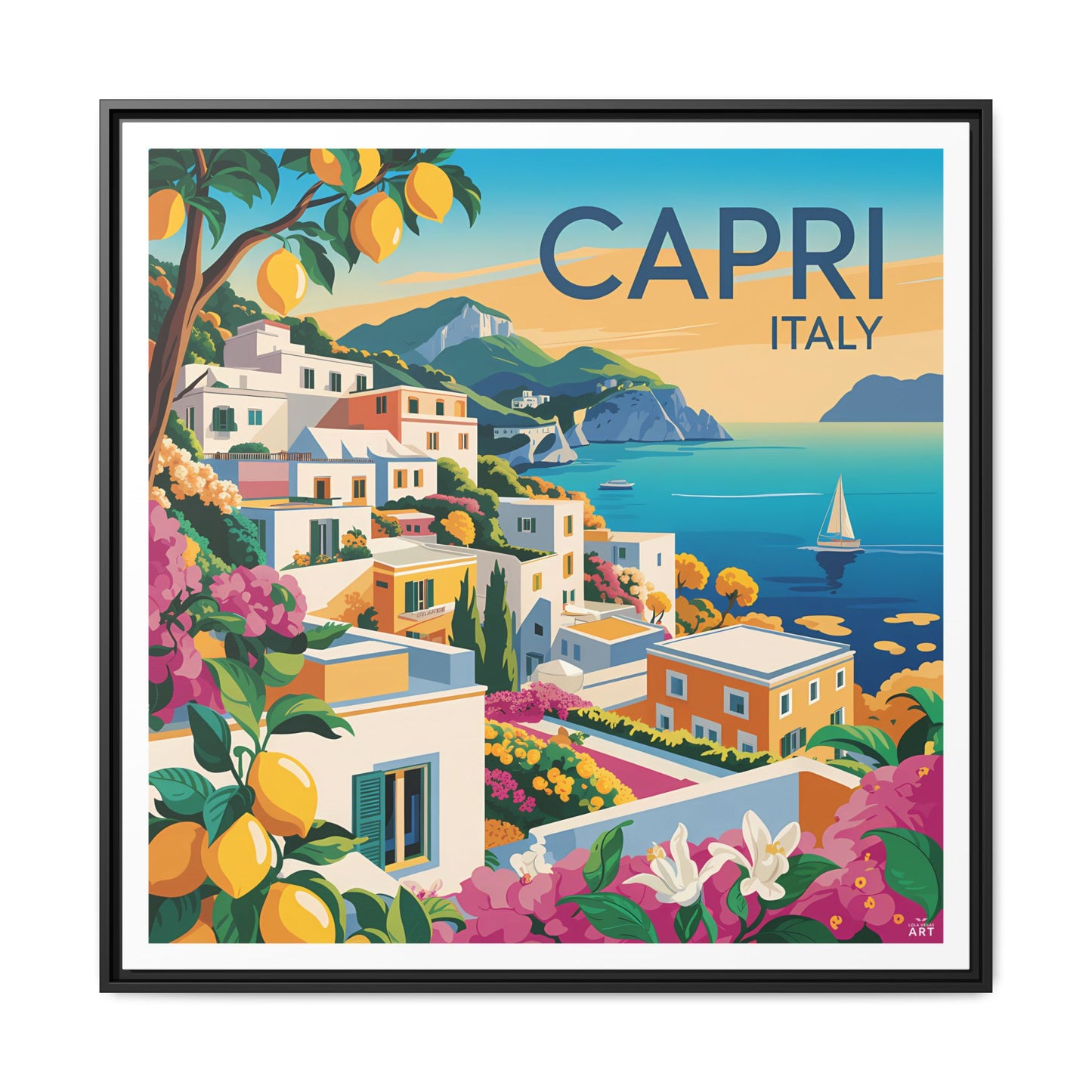 Framed Canvas Art Print, Mediterranean Decor, Capri Italy Wall Art, Travel Gift, Vibrant Home Decor, Summer Vibes - LOLA VEGAS ART