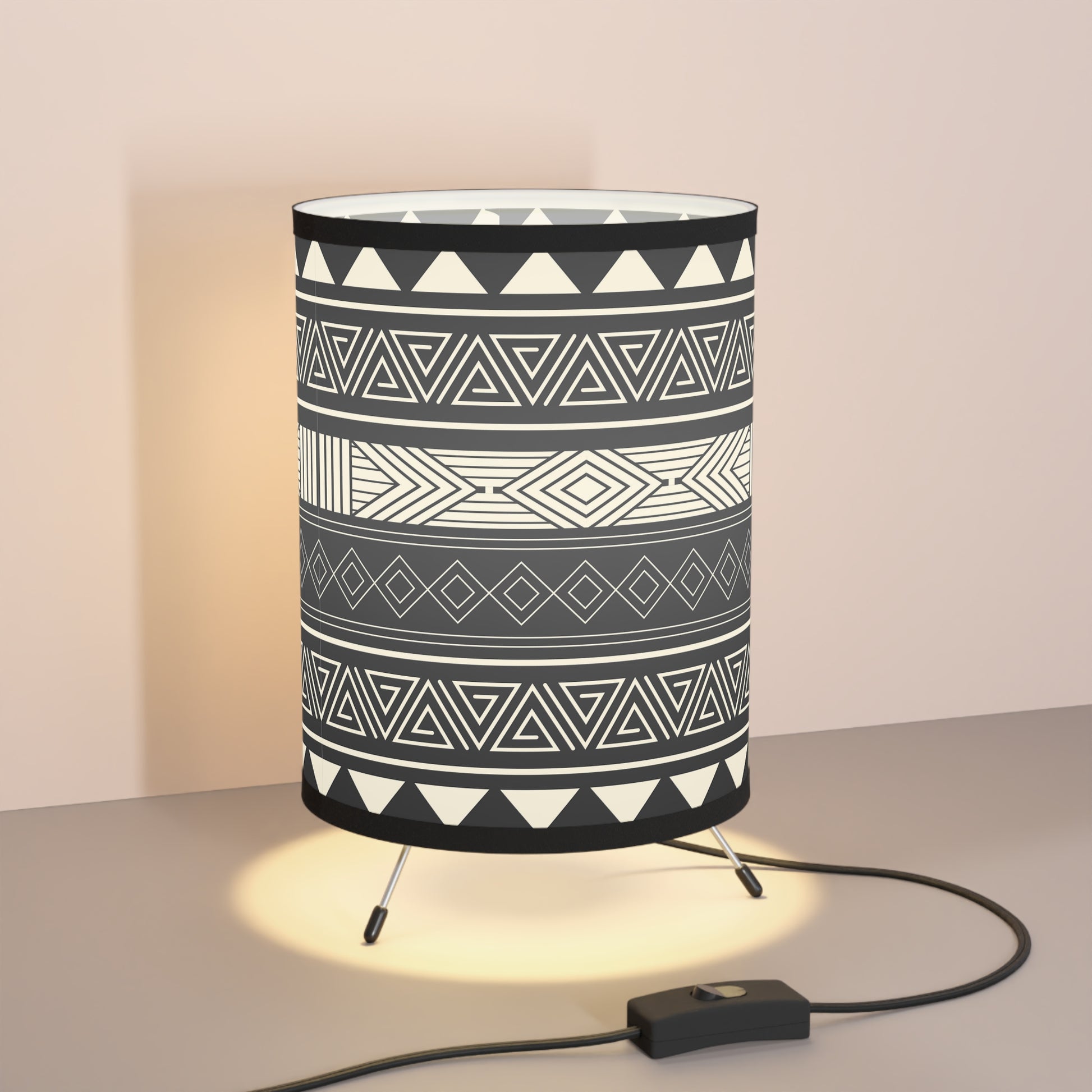 Table Lamp, Black and White Tribal Native Design Tripod Lamp Ethnic Eclectic Home Decor, US/CA Plug - LOLA VEGAS ART
