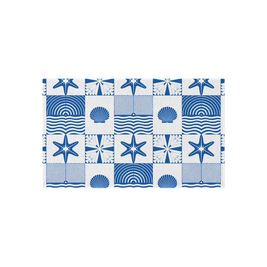 Nautical Seashell Starfish Checkered Outdoor/Indoor Rug | Coastal Patio Mat