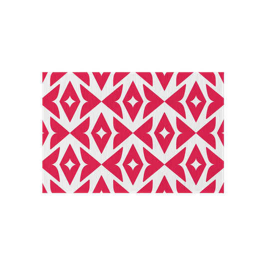 Rosey-Red Geometric Diamond Pattern Outdoor/Indoor Rug | Modern Patio Mat