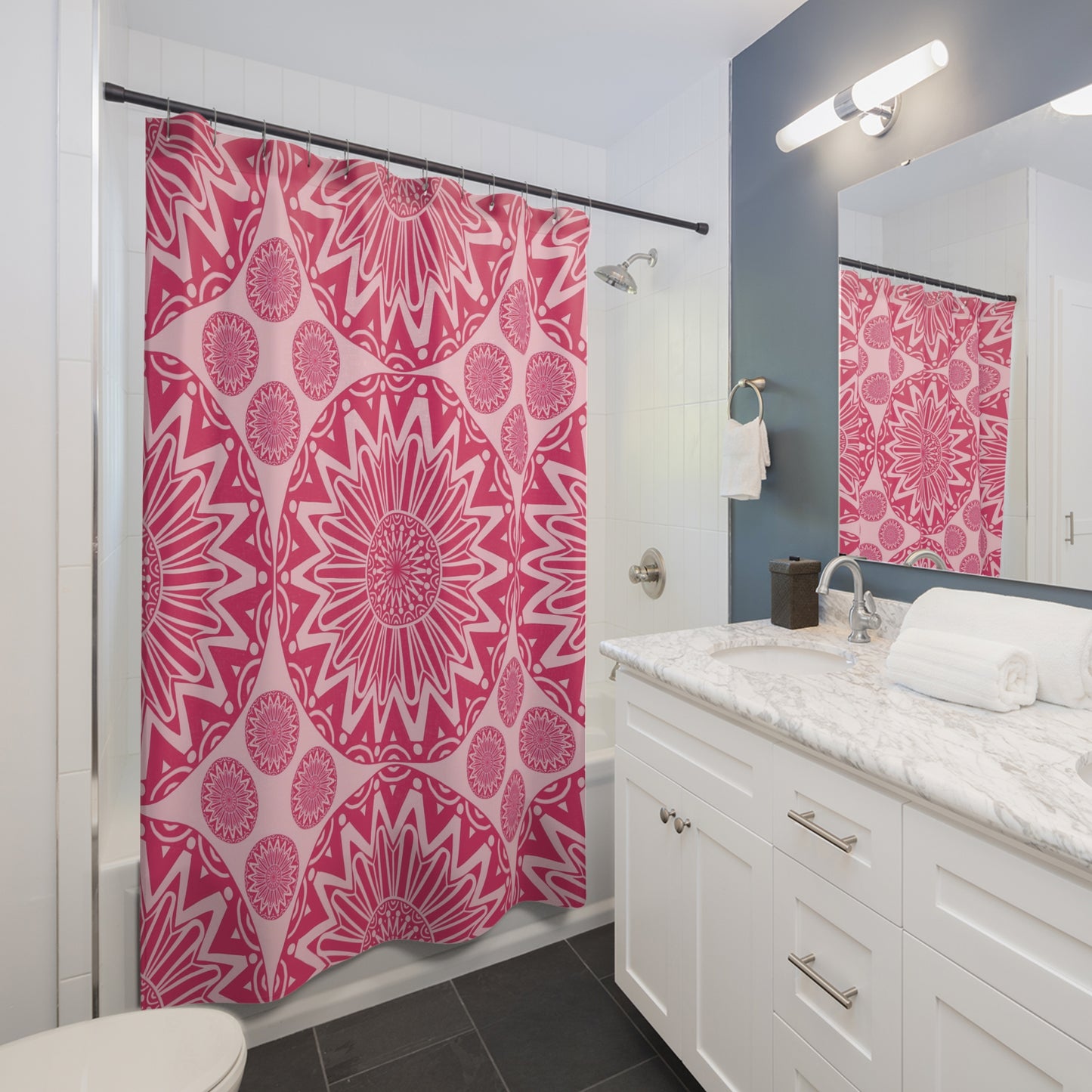 Boho Chic Shower Curtain - Vibrant Floral Pattern, Bathroom Decor, Home and Living, Gift for Her, Bohemian Style, Pink Design