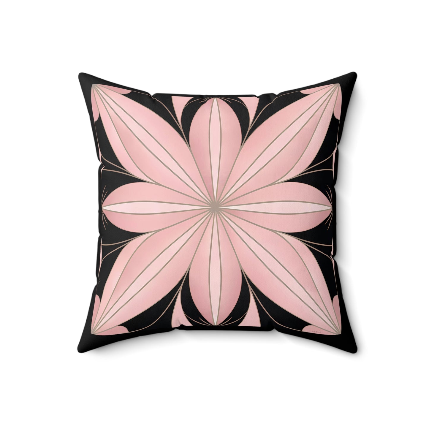 Art Deco Flower Square Pillow, Hollywood Regency Home Decor, Art Nouveau Style, Pink and Black Pillow, Throw Pillow - LOLA VEGAS ART