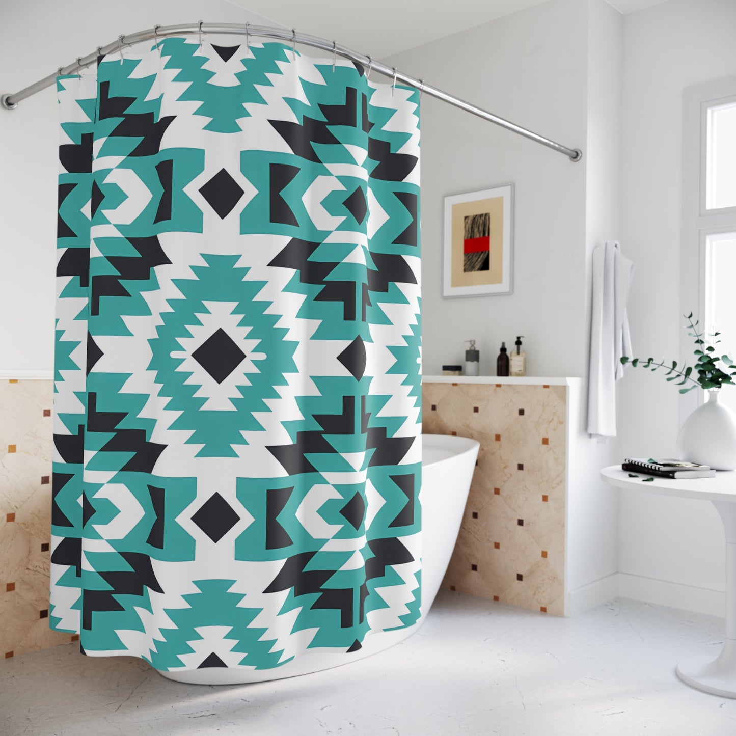 Aztec-Inspired Shower Curtain: Modern Bathroom Decor, Bohemian Home Accessory, Gift for Housewarming, Unique Bathroom Design, Vibrant Tribal - LOLA VEGAS ART