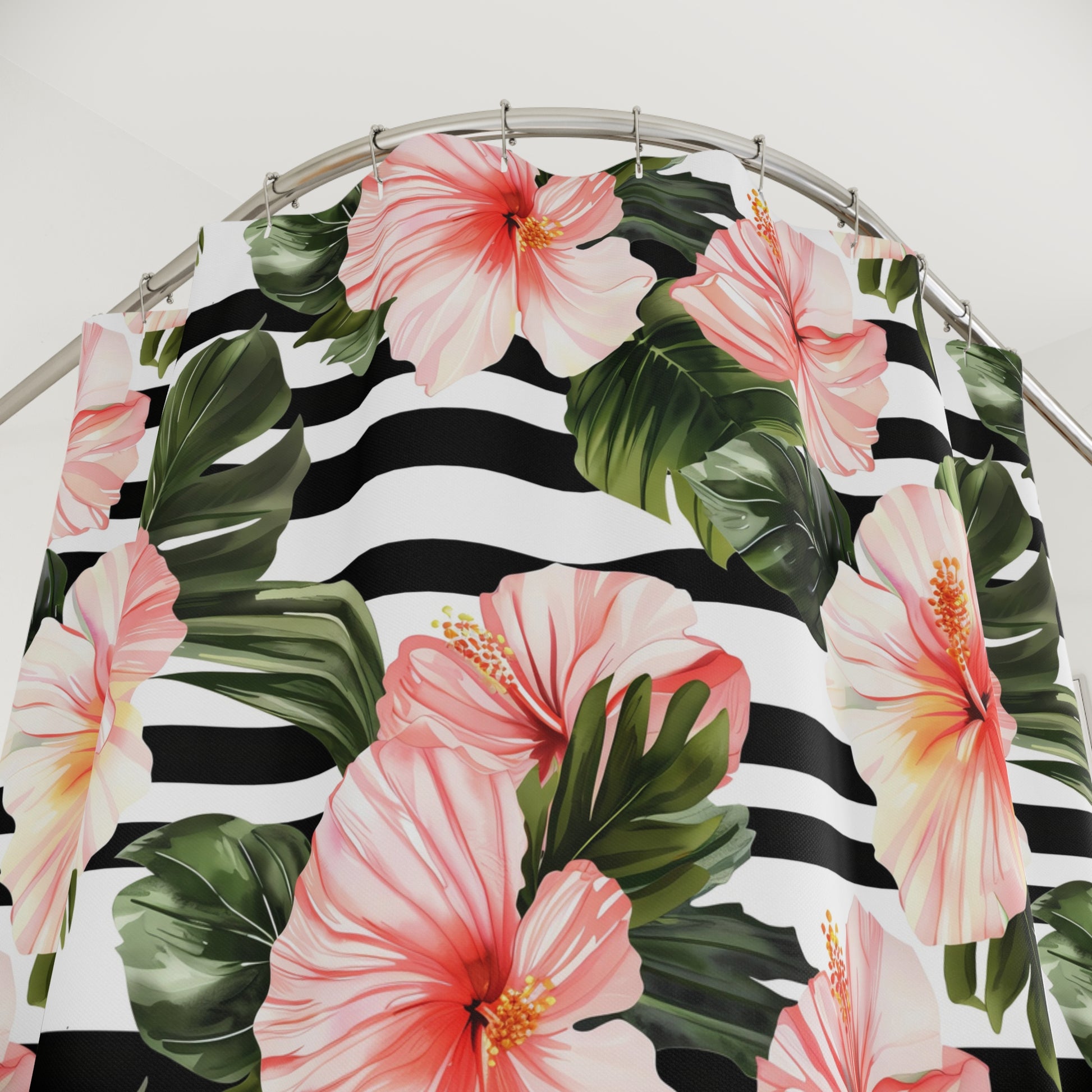 Tropical Floral Shower Curtain - Vibrant Bathroom Decor, Tropical Vibe, Beach House, Gift Idea, Hibiscus Pattern - LOLA VEGAS ART