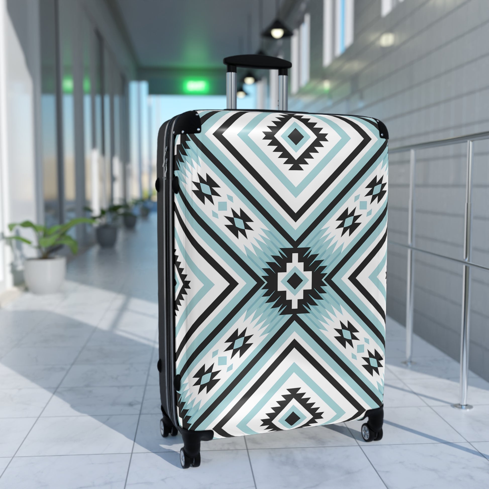 Bohemian Style Suitcase with Geometric Design, Travel Luggage, Unique Gift for Travelers, Vacation Essentials, Patterned Travel Case - LOLA VEGAS ART