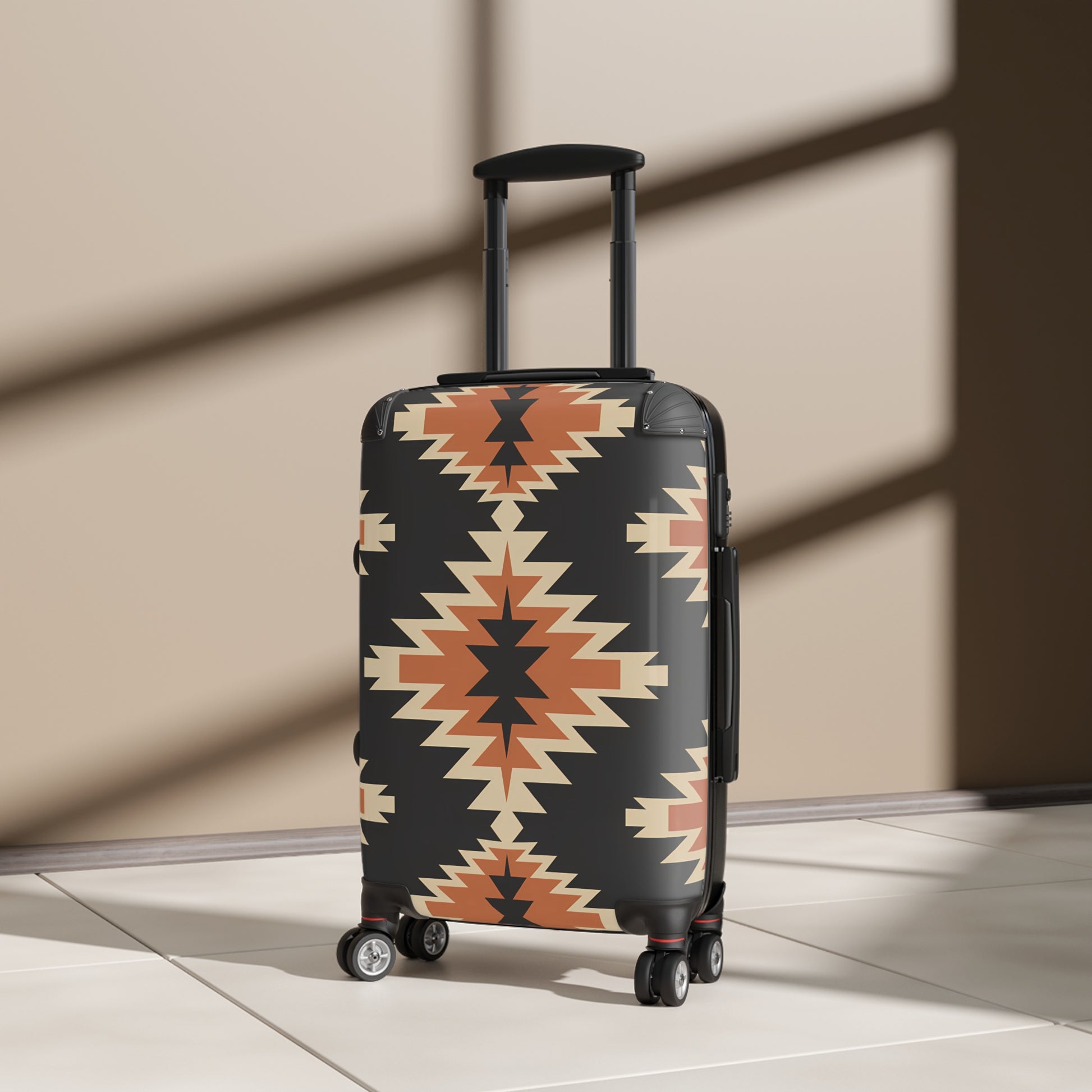 Tribal Pattern Suitcase, Travel Luggage, Bohemian Carry-On, Stylish Black Suitcase with Unique Design, Perfect for Adventurers, Gift for - LOLA VEGAS ART