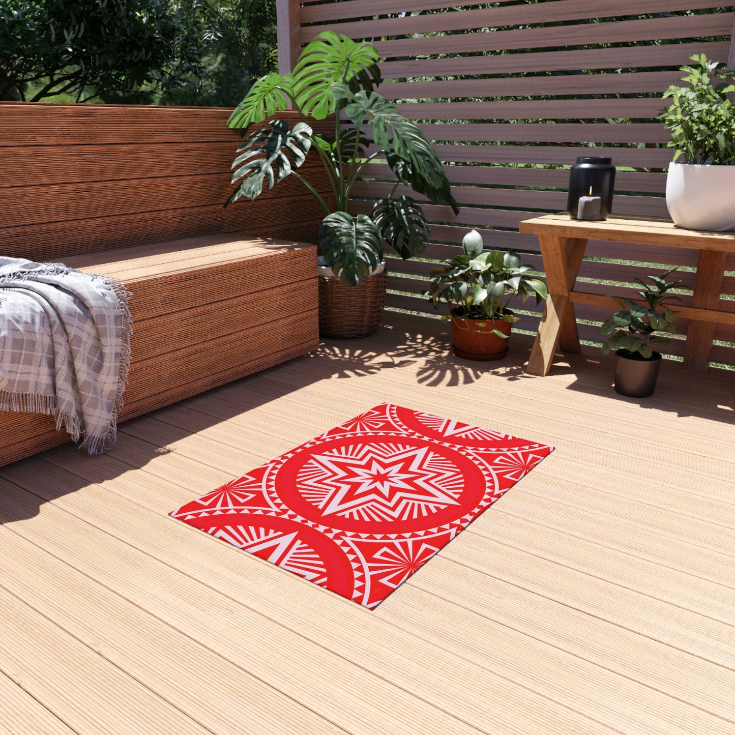 Vibrant Outdoor/Indoor Rug with Star Pattern, Patio Decor, Garden Accent, Boho Outdoor Living, Bright Summer Mat, Stylish Entrance Rug - LOLA VEGAS ART