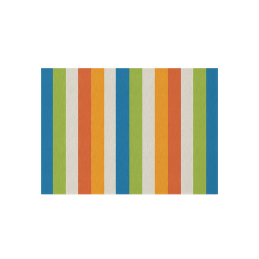 Colorful Vertical Stripes Outdoor/Indoor Rug | Patio Mat, Blue Orange Green