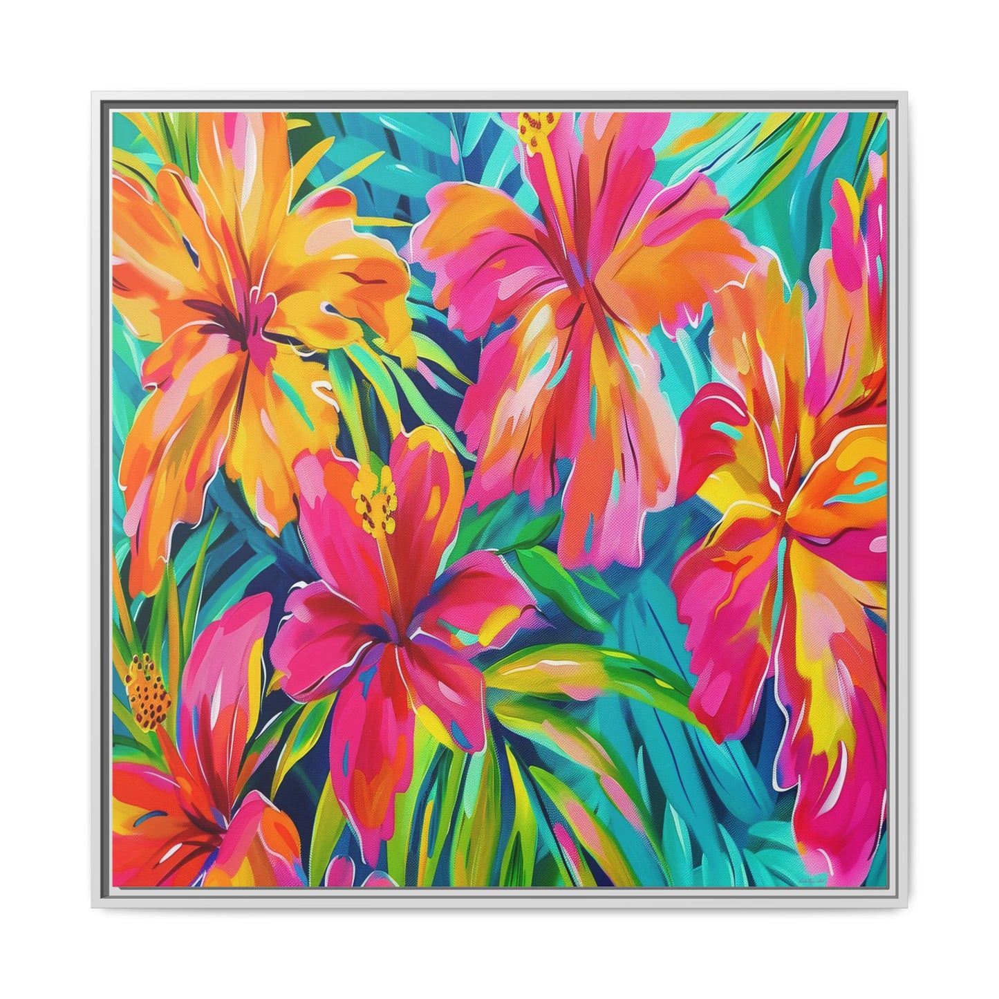 Vibrant Floral Canvas Art Print, Tropical Wall Decor, Colorful Framed Artwork, Gift for Nature Lovers, Home Decoration - LOLA VEGAS ART