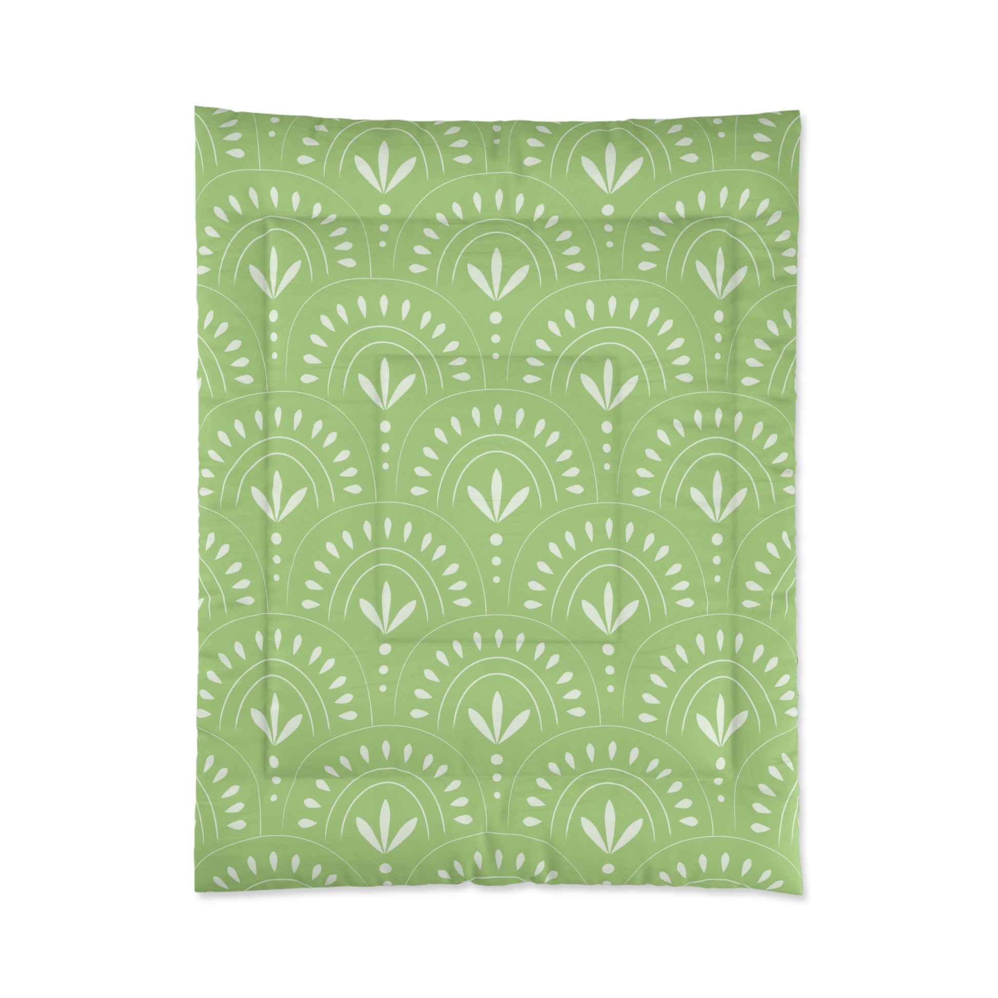 Boho Chic Comforter | Cozy Green Floral Duvet, Modern Bedroom Decor, Home Bedding, Eco-Friendly Textile - LOLA VEGAS ART