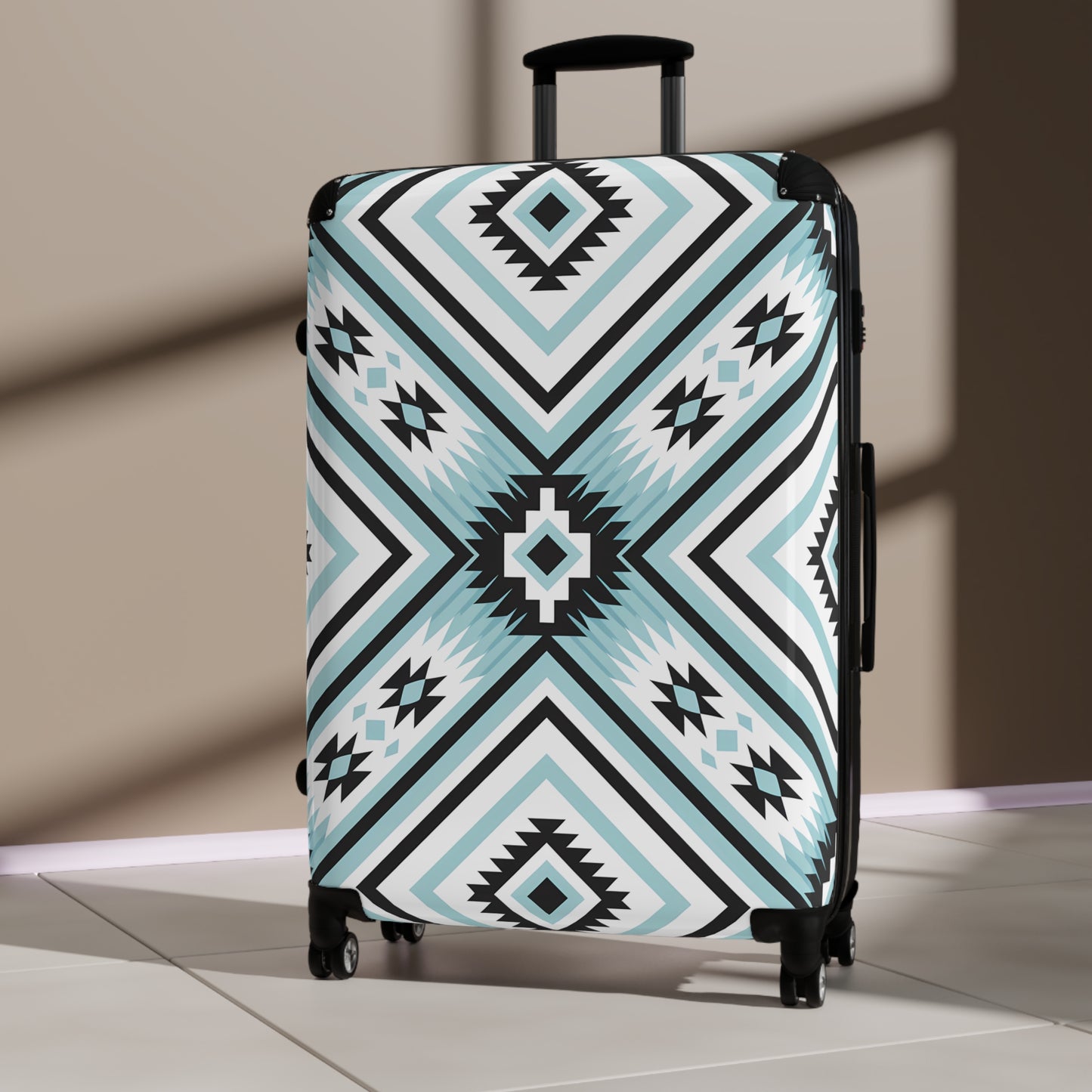 Bohemian Style Suitcase with Geometric Design, Travel Luggage, Unique Gift for Travelers, Vacation Essentials, Patterned Travel Case - LOLA VEGAS ART